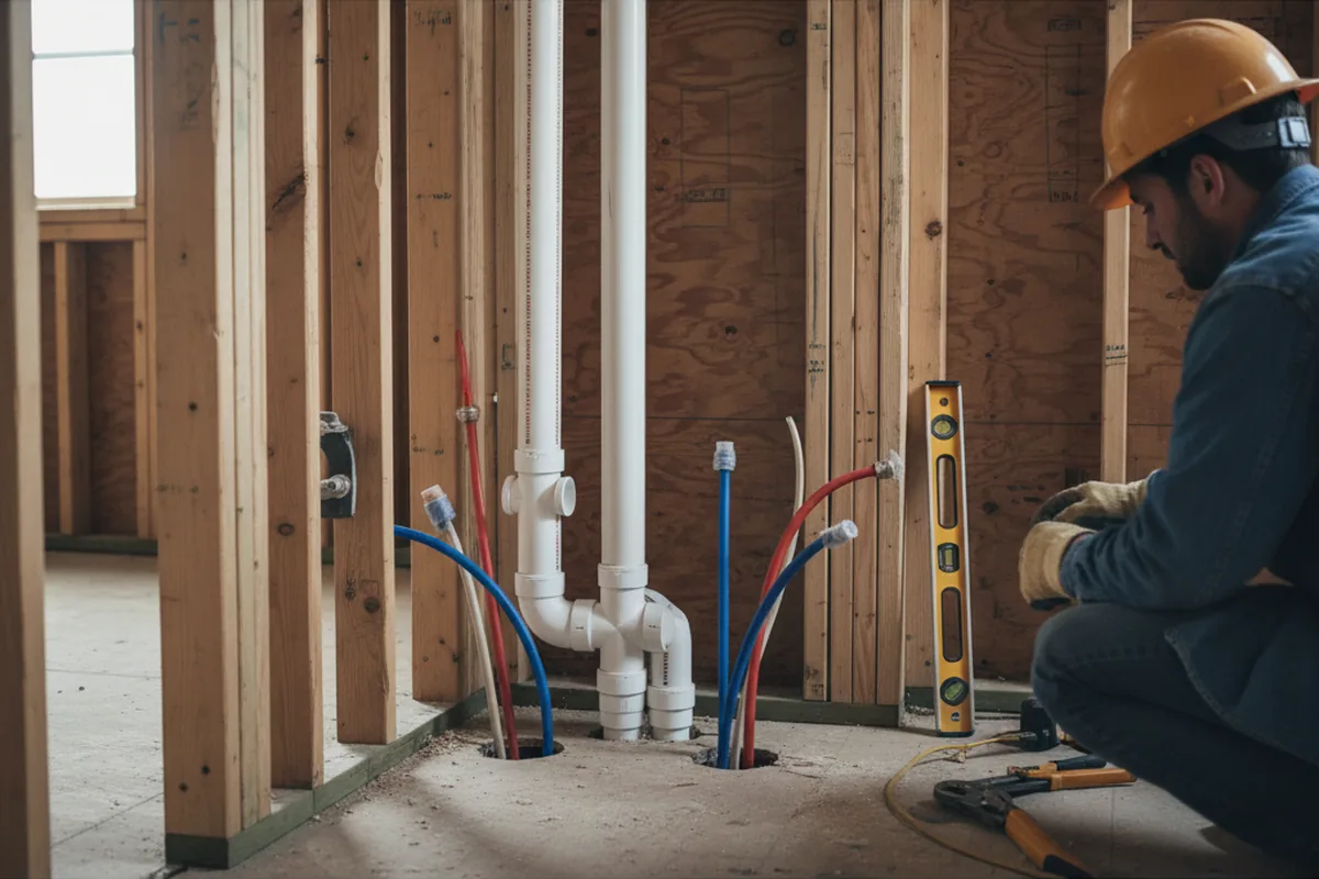 Drain and supply rough-in during Sump Pump Repair in West Oneonta